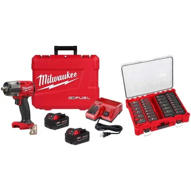 Milwaukee 2962-22R-49-66-6806, bundle: M18 FUEL 18V Lithium-Ion Brushless Cordless 1/2 in. Mid-Torque Impact Wrench FR Kit w/ Impact Socket Set (31-Piece)