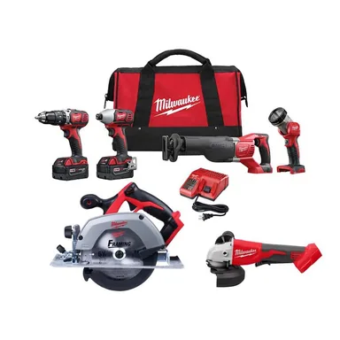 Milwaukee 2696-24-2630-20-2686-20, bundle: M18 18V Lithium-Ion Cordless Combo Kit with Two 3.0Ah Batteries (4-Tool) with 6-1/2 in. Circular Saw & Grinder