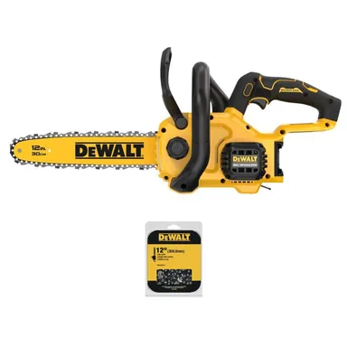 DeWalt DCCS621BW1DT612, bundle: 20-Volt MAX 12 in. Brushless Cordless Battery Powered Chainsaw (Tool Only) with Extra 12 in. Chain