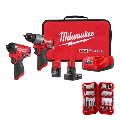 Milwaukee 3497-22-48-32-4023, bundle: M12 FUEL 12-Volt Lithium-Ion Brushless Cordless Hammer Drill & Impact Driver Combo Kit (2-Tool) with Bit Set (45-Piece)