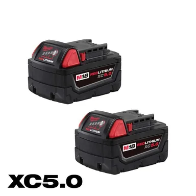 Milwaukee 48-11-1852, accessory: M18 18-Volt Lithium-Ion XC Extended Capacity 5.0 Ah Battery Pack (2-Pack)