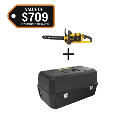 DeWalt DCCS670X1W6KBOX, bundle: FLEXVOLT 60V MAX 16 in. Brushless Cordless Chainsaw Kit with (1) 3.0 Ah Battery and Charger w/Chainsaw Carry Case