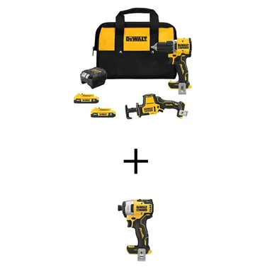 DeWalt DCK208D2WCF809B, bundle: 20V MAX Lithium-Ion Cordless 2-Tool Combo Kit and Compact 1/4 in. Impact Driver with (2) Batteries, Charger and Bag