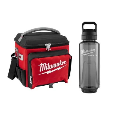 Milwaukee 48-22-8250-48-22-8373B, bundle: 21 qt. Soft Sided Jobsite Lunch Cooler with PACKOUT 48 Oz. Black Plastic Bottle with Chug Lid