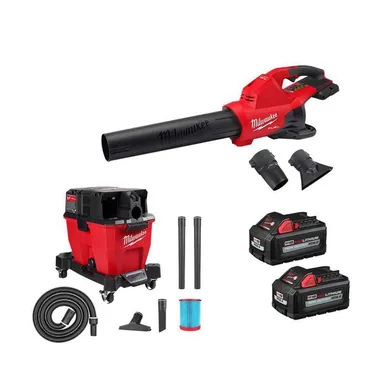 Milwaukee 2824-20-0920-20-48-11-1862, bundle: M18 FUEL Dual Battery 145 MPH 600 CFM 18V Cordless Blower w/9 Gal. Cordless Wet/Dry Shop Vacuum, (2) 6.0 Ah Batteries