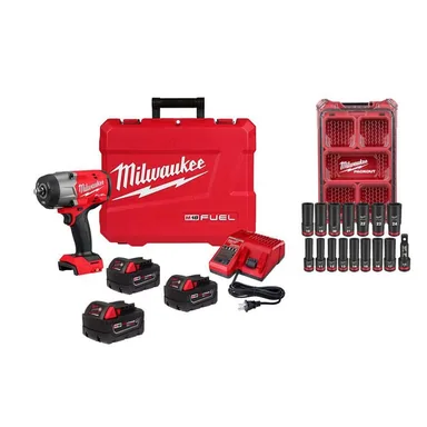 Milwaukee 2967-22-48-11-1850R-49-66-6803, bundle: M18 FUEL 18V High Torque 1/2 in. Impact Wrench Kit plus 5. 0Ah XC Battery with 1/2 in. Metric 16-Pc PACKOUT Socket