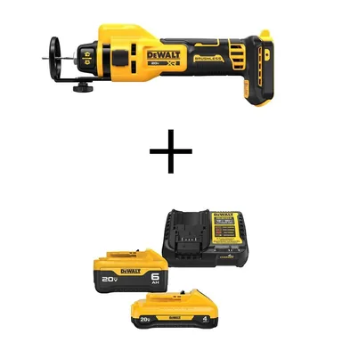 DeWalt DCE555BWCB2460C, bundle: 20V XR Lithium-Ion Cordless Rotary Drywall Cut-Out Tool with 6.0 Ah and 4.0 Ah Starter Kit