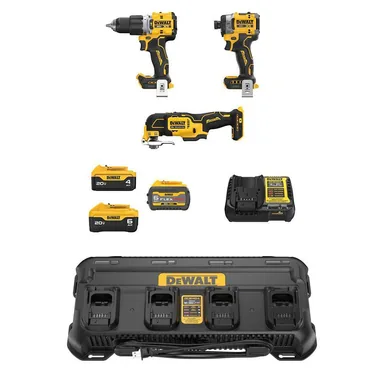 DeWalt DCK316ST2M1W404, bundle: 20V MAX Lithium-Ion Cordless Combo Kit (3-Tool) with FLEXVOLT 6Ah, 20V 6Ah and 4Ah Batteries, 4-Port and 1-Port Charger