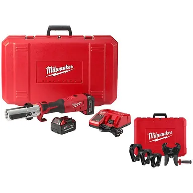 Milwaukee 2773-20L-49-16-2698X, bundle: M18 18 Volt Lithium Ion Force Logic Long Throw Copper Press Tool Kit with 2 1/2 in. to 4 in. IPS-P Pivoting Ring Set