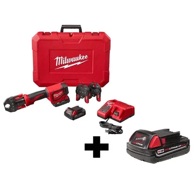 Milwaukee 2674-22C-48-11-1820, bundle: M18 18-Volt Lithium-Ion Cordless Short Throw Press Tool Kit with 3 PEX Crimp Jaws (3) 2.0 Ah Batteries and Charger