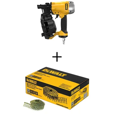 DeWalt DW46RNWWCR3DGAL, bundle: 1-3/4 in. 15° Pneumatic Coil Roofing Nailer with 1-1/4 in. x 0.120-Gauge Steel Coil Roofing Nails (7,200 Pack)