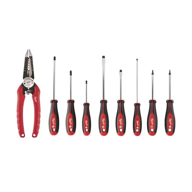 Milwaukee 48-22-3079-48-22-2718, bundle: 7.75 in. Combination Electricians 6-in-1 Wire Strippers Pliers with Screwdriver Set (8-Piece)