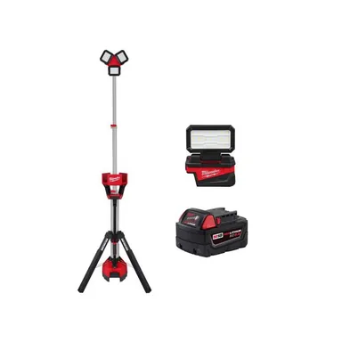 Milwaukee 2136-20-2359-20-48-11-1850, bundle: M18 18-Volt Lithium-Ion Cordless 6,000 Lumens Rocket Dual Power Tower Light w/ Charger, Flood Light, & 5.0 Ah Battery