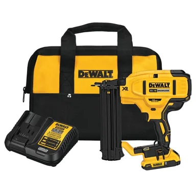 DeWalt DCN680D1, kit: 20V MAX XR Lithium-Ion 2-1/8 in. 18-Gauge Electric Cordless Brad Nailer Kit w/ 2.0Ah Battery, Charger and Contractor Bag (photograph from the Home Depot listing)