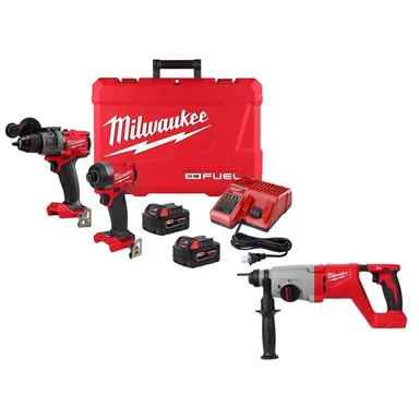 Milwaukee 3697-22-2613-20, bundle: M18 FUEL 18V Lith-Ion Brushless Cordless Hammer Drill/Impact Driver Combo Kit w/2 Batteries & M18 Rotary Hammer