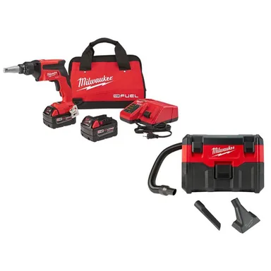 Milwaukee 2866-22-0880-20, bundle: M18 FUEL 18V Lithium-Ion Brushless Cordless Drywall Screw Gun Kit W/Cordless 2 Gal. Wet/Dry Vac