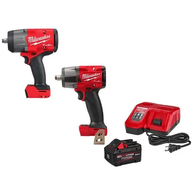 Milwaukee 2967-20-2962-20-48-59-1881, bundle: M18 FUEL 18V Lithium-Ion Cordless 1/2 in. Impact Wrench w/ 1/2 in. Mid Torque Impact Wrench, 8.0 Battery, & Charger