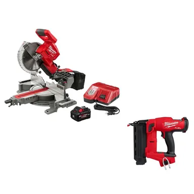 Milwaukee 2734-21-2746-20, bundle: M18 FUEL 18V 10 in. Lithium-Ion Brushless Cordless Dual Bevel Sliding Compound Miter Saw Kit & M18 FUEL 18GA Brad Nailer
