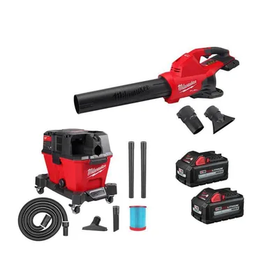 Milwaukee 2824-20-0910-20-48-11-1862, bundle: M18 FUEL Dual Battery 145 MPH 600 CFM 18V Cordless Blower w/6 Gal. Cordless Wet/Dry Shop Vacuum, (2) 6.0 Ah Batteries