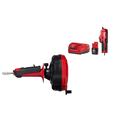 Milwaukee 49-16-2573-2575-21, bundle: TRAP SNAKE 25 ft. Drum Auger with M12 Trap Snake 12-Volt Lithium-Ion Cordless Auger Drain Power Source Driver (2-Tool)