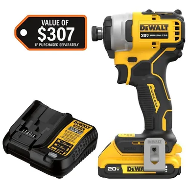 DeWalt DCF809D1, kit: Atomic 20V Max Lithium-Ion Brushless Cordless Compact 1/4 in. Impact Driver Kit with 2.0Ah Battery and Charger