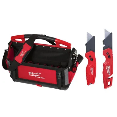 Milwaukee 48-22-8320-48-22-1503, bundle: 20 in. PACKOUT Tote with Fastback Folding Utility Knife Set (2-Pack)