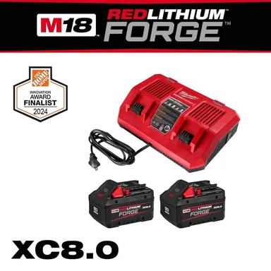 Milwaukee 48-59-1888, accessory: M18 18-Volt Lithium-Ion REDLITHIUM FORGE Starter Kit with Two XC 8.0 Ah Battery and Dual Bay Rapid Charger