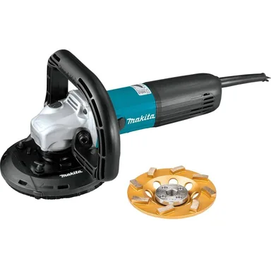 Makita PC5010CX1, standalone tool: Makita PC5010CX1 Corded 5" SJSII Compact Concrete Planer with Dust Extraction Shroud and Diamond Cup Wheel