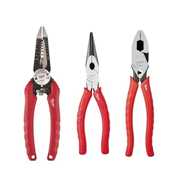Milwaukee 48-22-3079-48-22-6100-48-22-6101, bundle: 7.75 in. Combination 6-in-1 Wire Strippers Pliers with Lineman's Pliers with Crimper and Long Nose Pliers Set (3-Piece)