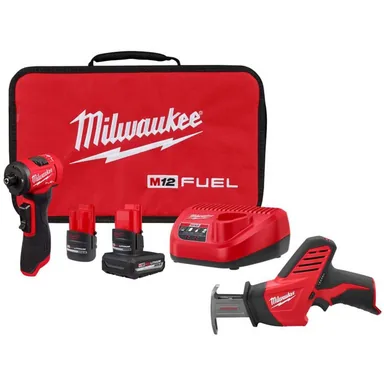 Milwaukee 3485-22-2420-20, bundle: M12 FUEL 12V Lithium-Ion Brushless Cordless 1/4 in. Right Angle Die Grinder with M12 HACKZALL Cordless Reciprocating Saw