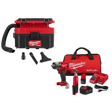 Milwaukee 0970-20-3890-22, bundle: M18 FUEL PACKOUT 2.5 Gal Wet/Dry Vacuum w/ M18 FUEL Mid Torque 1/2 in Impact Wrench & M12 FUEL 3/8 in Ratchet Combo Kit