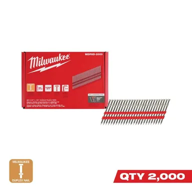 Milwaukee MDP8D-2000, unclassified: 8D 2-1/4 in. x .131 in. Collated 21-Degree Duplex Nails M18 FUEL Duplex Nailer (2000-Count)