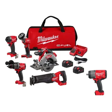 Milwaukee 3697-25-2967-20, bundle: M18 FUEL 18V Lithium-Ion Brushless Cordless Combo Kit (5-Tool) with 1/2 in. Impact Wrench w/Friction Ring