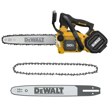 DeWalt DCCS674BWT14B14, bundle: FLEXVOLT 60V MAX 14 in. Brushless Cordless Battery Powered Top Handle Chainsaw (Tool Only) with Replacement Chain, Bar