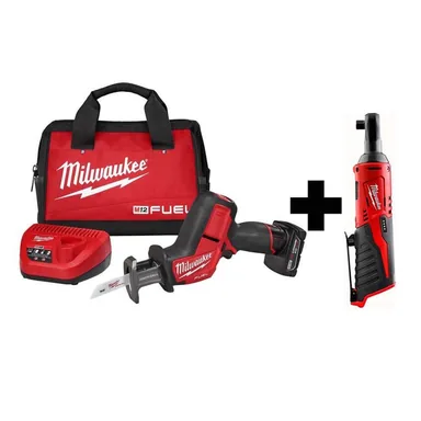 Milwaukee 2520-21XC-2457-20, bundle: M12 FUEL 12V Lithium-Ion Brushless Cordless HACKZALL Reciprocating Saw Kit W/ M12 3/8 in. Ratchet