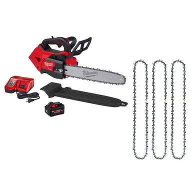 Milwaukee 2826-21T-49-16-2819, bundle: M18 FUEL 14 in. Battery Top Handle Chainsaw Kit w/ 8.0 Ah Battery & Rapid Charger, 14 in. Chainsaw Chain (3 Pack)