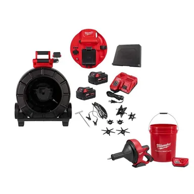 Milwaukee 3975-22-2571-21, bundle: M18 18-Volt Lithium-Ion Cordless 200 ft. Mid-Stiff Pipeline Sewer Camera System Kit with M12 Drain Snake Auger Kit