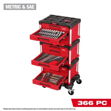 Milwaukee 48-22-9495, unpowered: Master Mechanics Hand Tool Set with PACKOUT Drawers and PACKOUT Dolly (366-Piece)