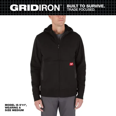 Milwaukee M250B-L, unpowered: Men's Large Black GRIDIRON Full-Zip Hoodie