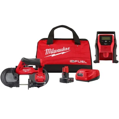 Milwaukee 2529-21XC-2475-20, bundle: M12 FUEL 12V Lithium-Ion Cordless Compact Band Saw XC Kit with One 4.0 Ah Battery, Charger, Bag & M12 Compact Inflator