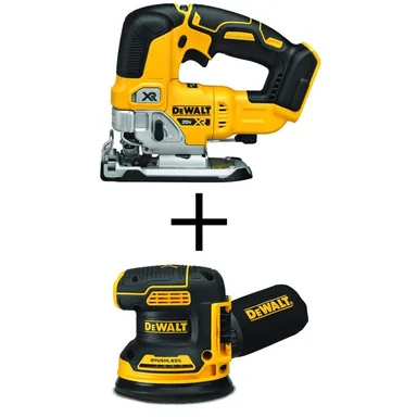 DeWalt DCS334BW210B, bundle: 20V MAX XR Cordless Brushless Jigsaw and 5 in. Random Orbital Sander (Tools Only)