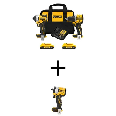DeWalt DCK225D2WCF921B, bundle: ATOMIC 20V MAX Lithium-Ion Cordless Combo Kit (2-Tool) and 1/2 in. Impact Wrench with (2) 2Ah Batteries, Charger and Bag