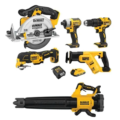DeWalt DCK540D1WBL722B, bundle: 20V MAX Lithium-Ion Cordless Combo Kit (5-Tool) and 20V MAX Brushless Handheld Blower with 2.0 Ah Battery and Charger