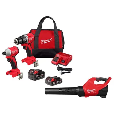 Milwaukee 3693-22CX-3017-20, bundle: M18 18-Volt Lithium-Ion Brushless Cordless Compact Hammer Drill/Impact Combo Kit w/(2) Batteries & M18 FUEL Blower