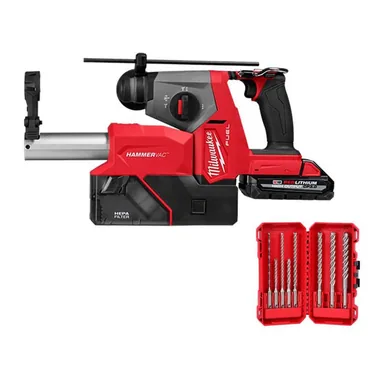 Milwaukee 2908-22DE-48-20-7663, bundle: M18 FUEL 18V Lith-Ion Brushless Cordless 5/8 in. SDS-Plus Rotary Hammer w/ (2) Battery, & Drill Bit Kit