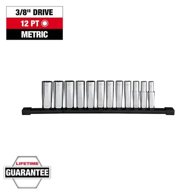 Milwaukee 48-22-9521, unpowered: 3/8 in. Drive Metric 12-Point Deep Well Socket Set (12-Piece)