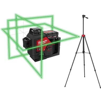 Milwaukee 3632-21-48-35-1411, bundle: M12 12-Volt Lithium-Ion Cordless Green 250 ft. 3-Plane Laser Level Kit with 4.0 Ah Battery, Charger, Case and Tripod