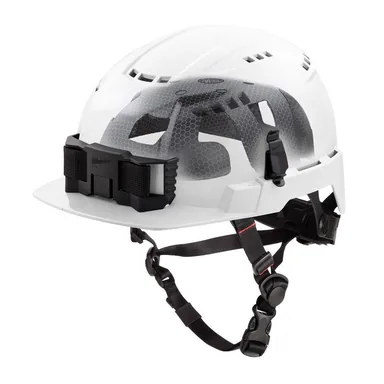 Milwaukee 48-73-1364, accessory: BOLT White Type 2 Class C Front Brim Vented Safety Helmet with IMPACT-ARMOR Liner (photograph from the Home Depot listing)