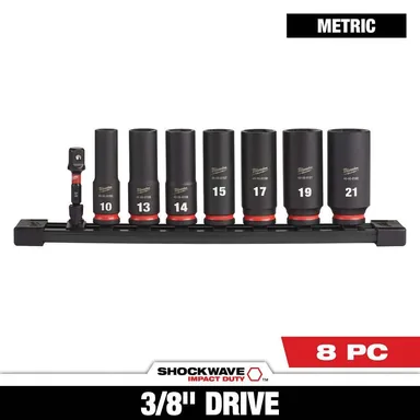 Milwaukee 49-66-7021, accessory: SHOCKWAVE Impact Duty 3/8 in. Metric Deep Impact Rated Socket Set (8-Piece)