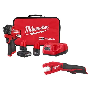 Milwaukee 2563-22-2471-20, bundle: M12 FUEL 12V Li-Ion Brushless Cordless Stubby 1/2 in. Impact Wrench Kit with Copper Tubing Cutter